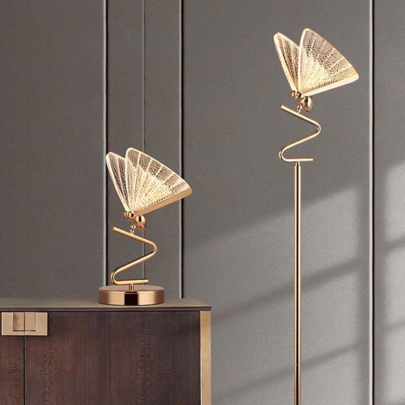 Kady Design Vlinder LED Vloerlamp/Tafellamp Metaal/Acryl Goud/Transparant Woonkamer/Slaapkamer