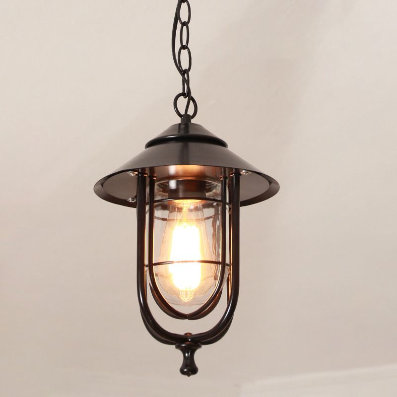 Valerio Retro Lantern Metal Pendant Light, Black/Bronze