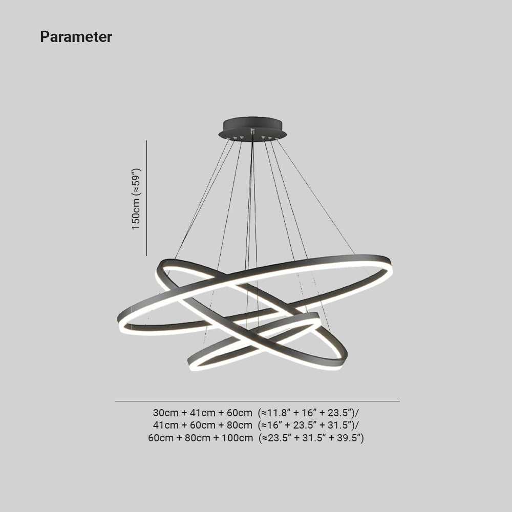 Alonza 3-Rings Black Black Modern Pendant Light