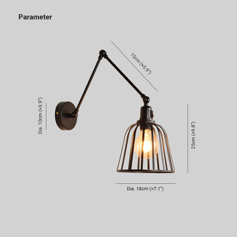 Valerio Vintage Verstelbare Wandlamp Met Kooi Metaal Zwart Slaapkamer