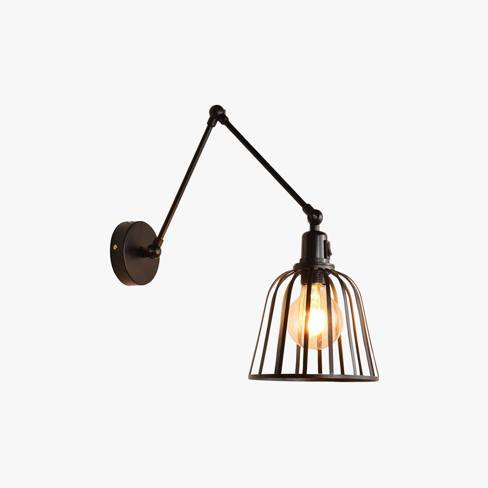 Valerio Vintage Verstelbare Wandlamp Met Kooi Metaal Zwart Slaapkamer