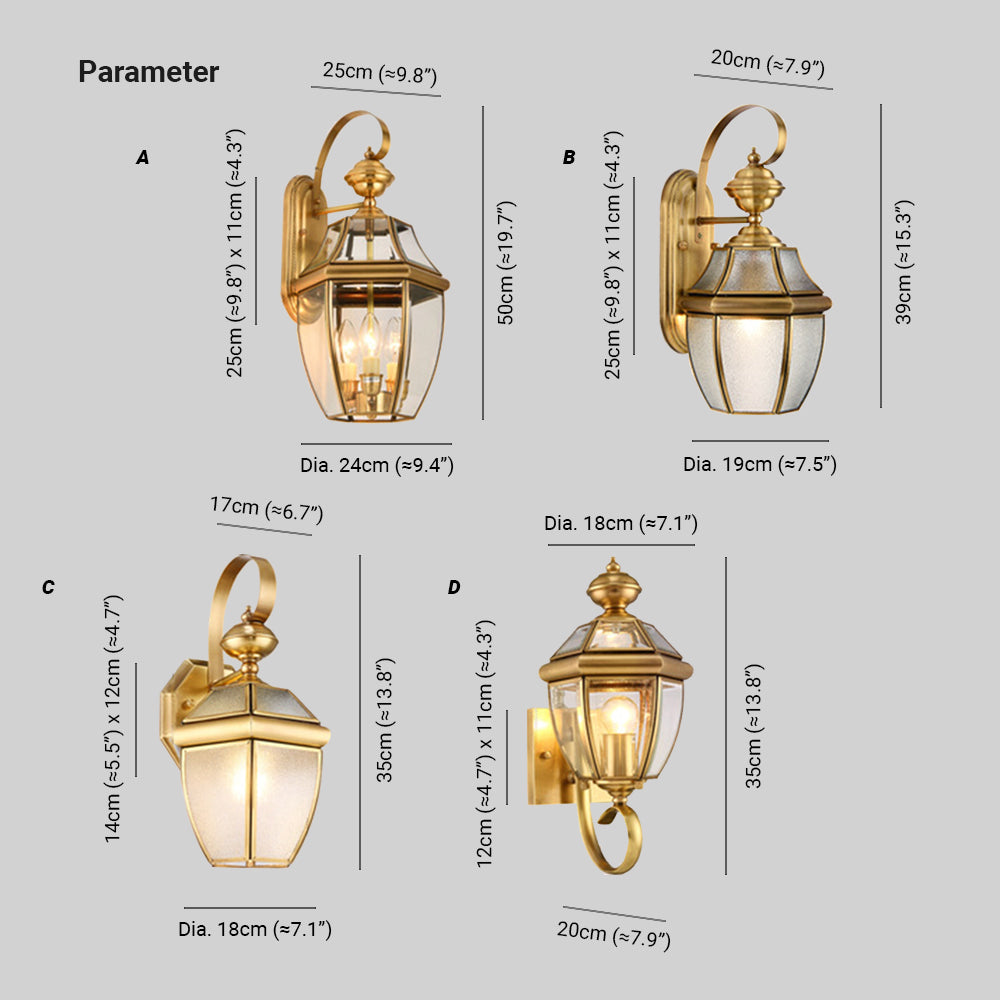 Valerio Vintage Lantern Metal Outdoor Wall Lamp, Gold