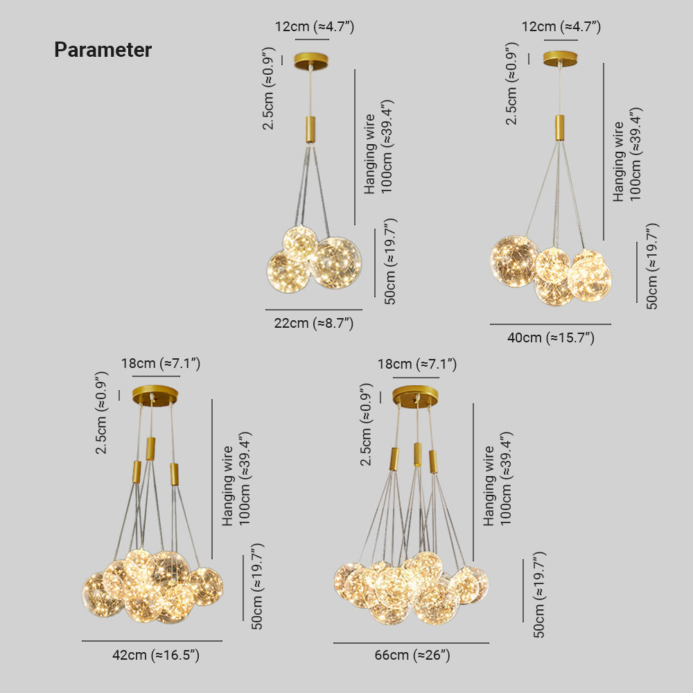 Valentina Design Bollen LED Hanglampen Goud Metaal/Glas Slaapkamer