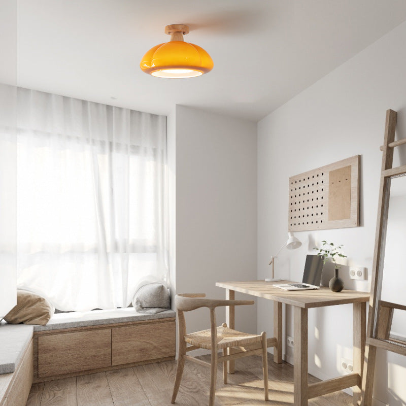 Hailie Modern Ronde LED Plafondlamp Glas Hout Slaapkamer Woonkamer
