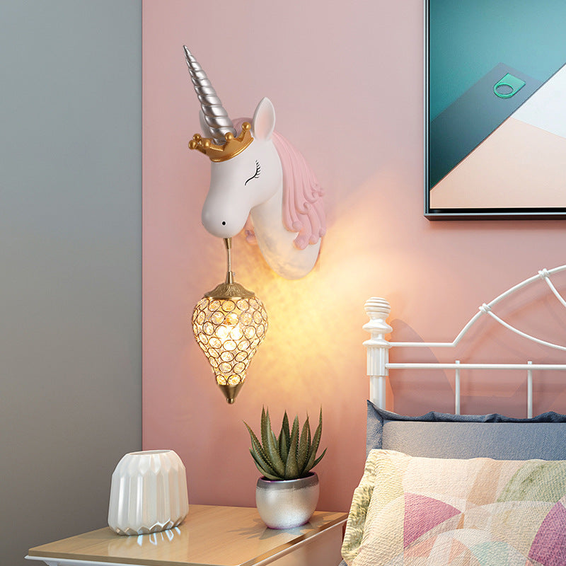Minori Design Eenhoorn LED Wandlamp Hars Wit/Goud Slaap/Kinder/Woon/Eetkamer