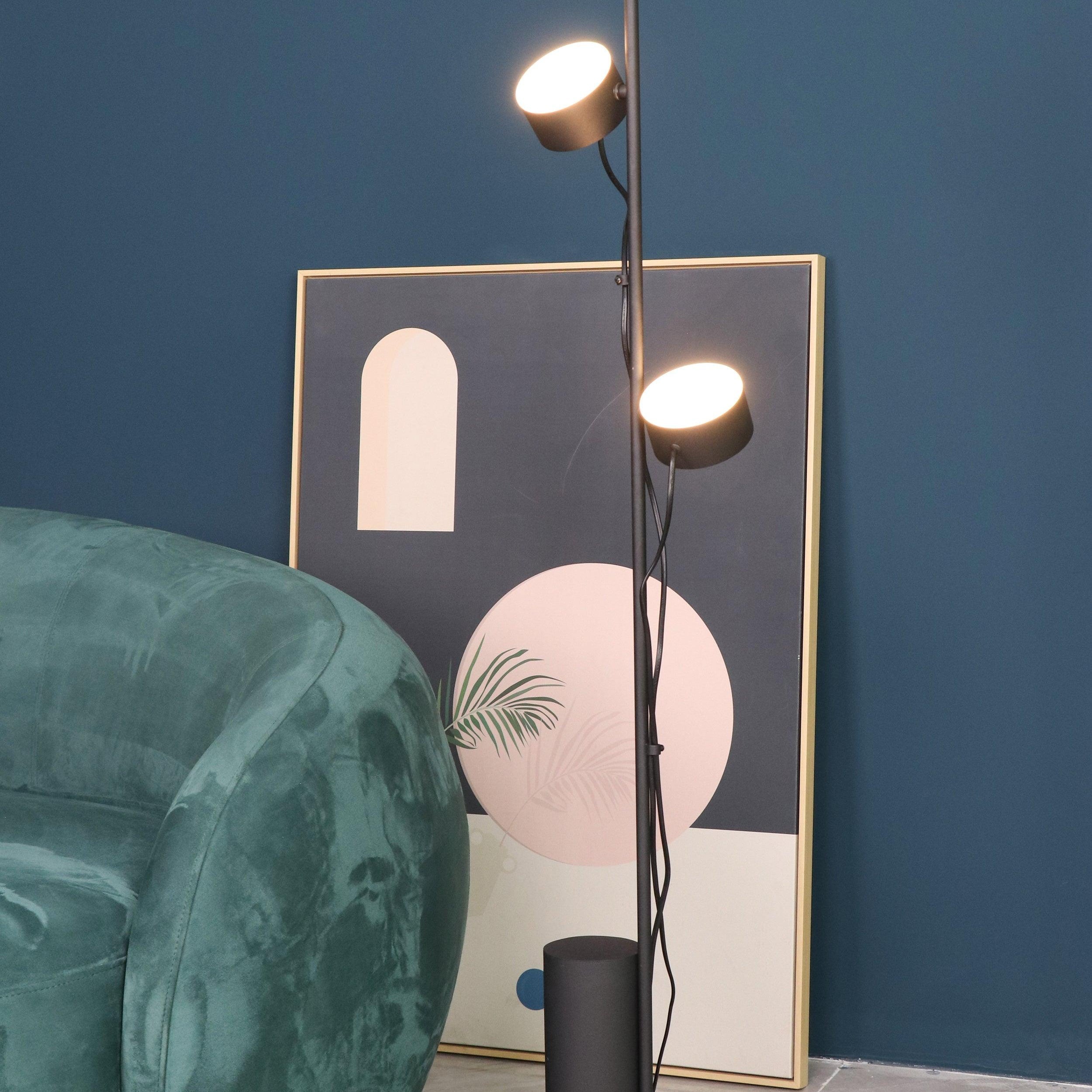 Elio Design Cilindrisch/Lineair Modern Vloerlamp, Metaal, Zwart, Slaapkamer