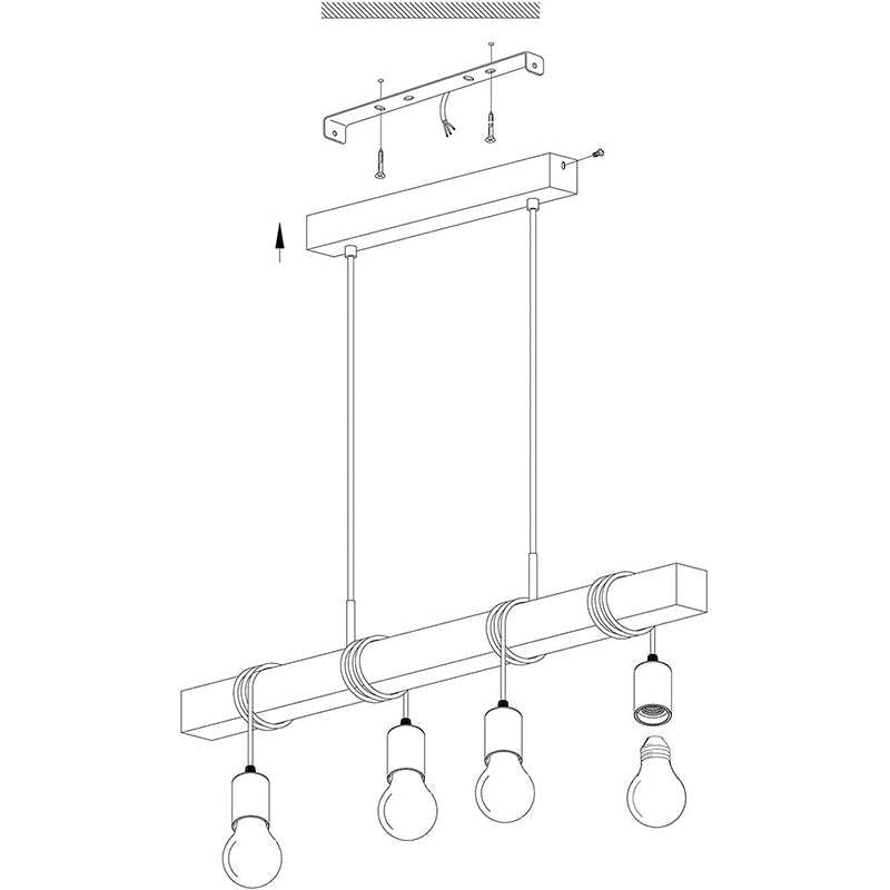 Valerio Rustieke LineaireHouten Hanglamp, Zwart, 4 Lampen Slaapkamer/Woonkamer