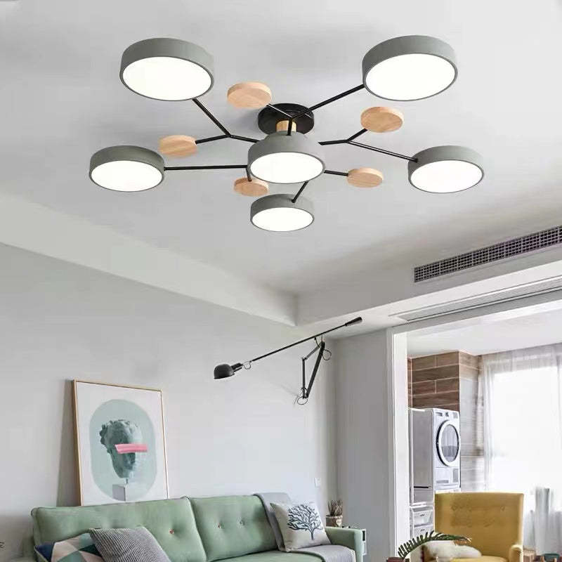 Sienna Ronde Moderne LED Plafondlampen Wit Grijs Groen Hout Metaal