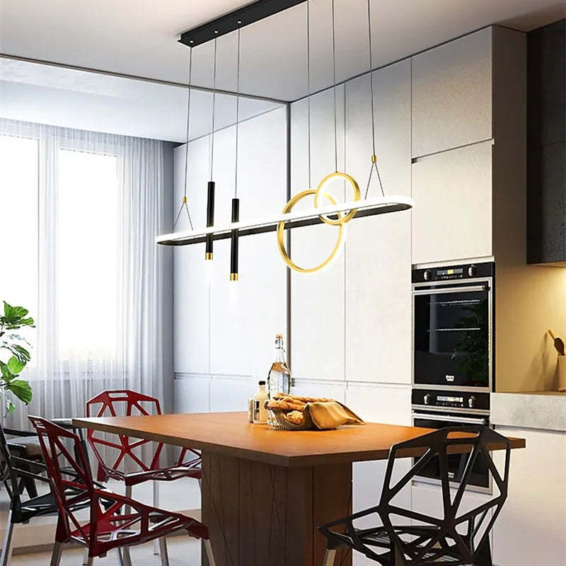 Madina Ronde LED Hanglampen Zwart Goud Metaal Silica Gel Eetkamer