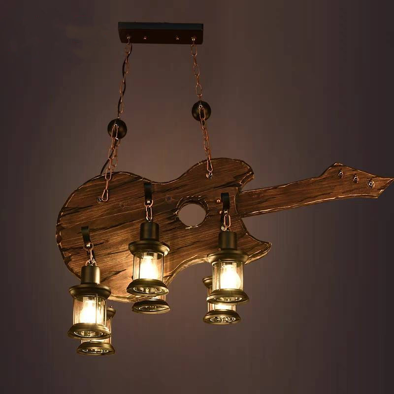 Brio Design Boerderij Hanglamp 6 Lantaarn Gitaar, Hout/Metaal, Woonk/Eetkamer