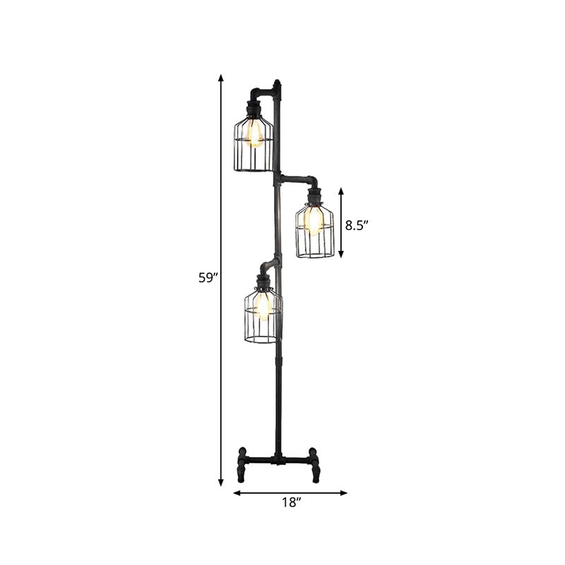 Valerio Retro Metalen Design Vloerlamp Met Vogelkooi 3 Koppen Zwart