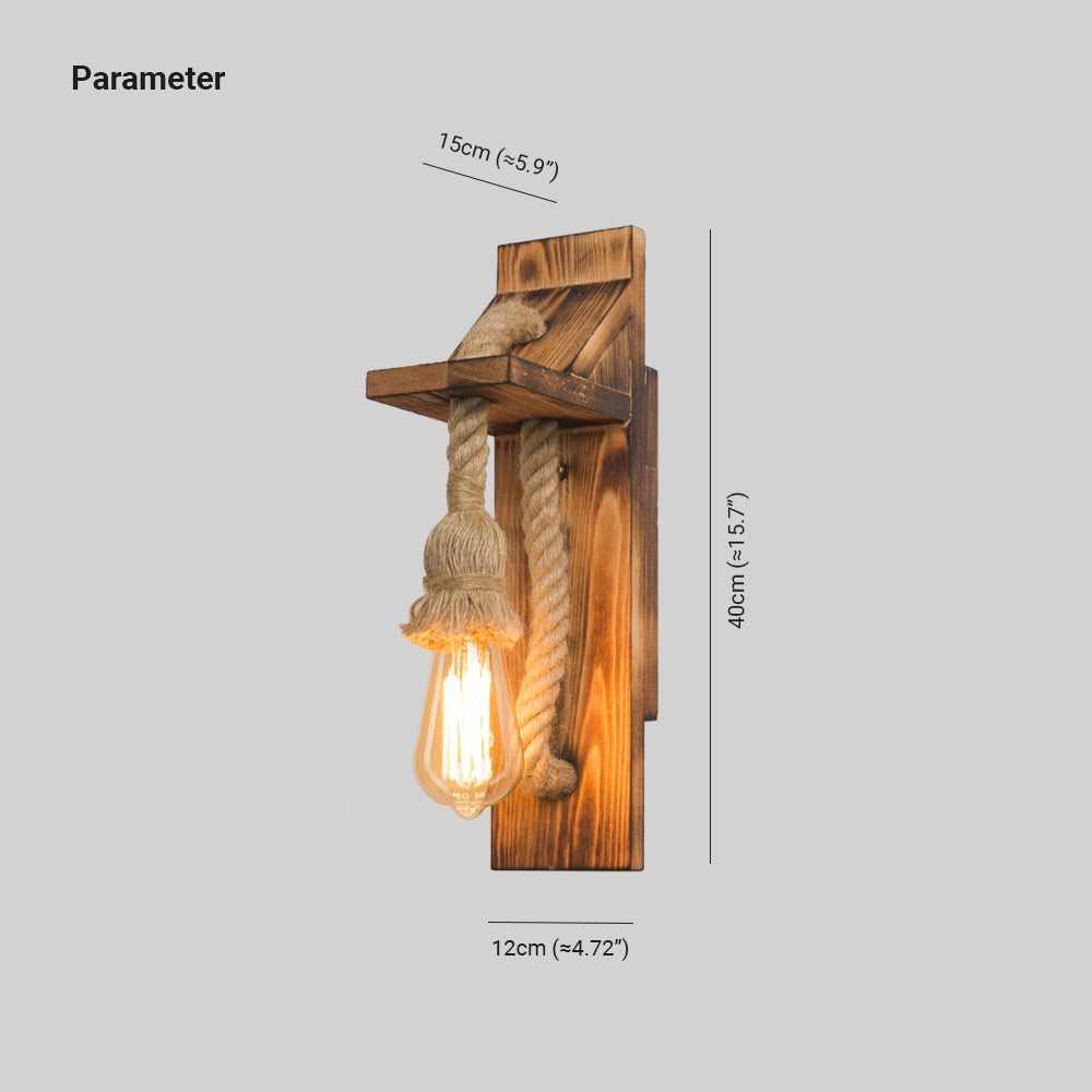 Brio Vintage Rechthoekige LED Wandlamp, Hout/Houtdraad, Woonk/Eetk/ Slaapkamer