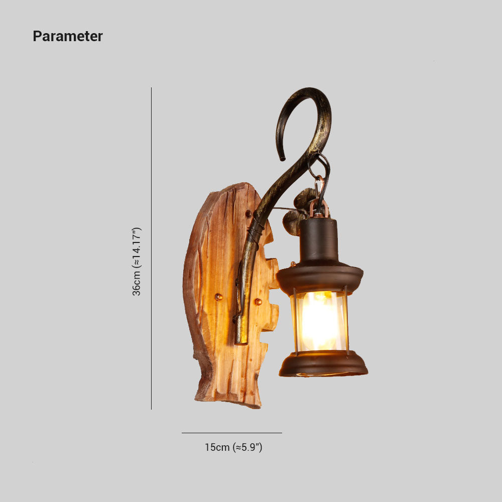 Brio Design Visvorm Vintage LED Wandlamp, Hout/Metaal, Woonk/Eetk/ Slaapkamer
