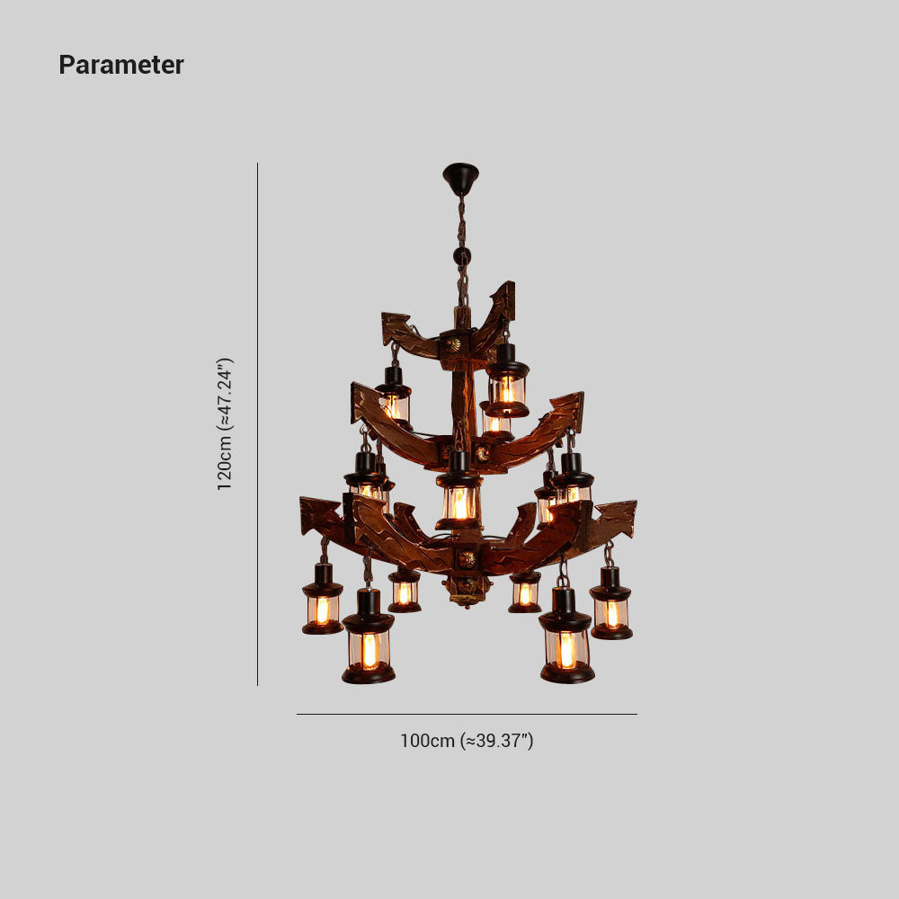 Brio Retro 14 Lantern Wood/Metal Chandelier