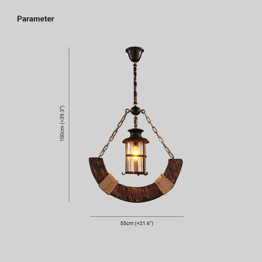 Brio Retro Rustic Arc Metal/Wood Lantern Glass Pendant Light