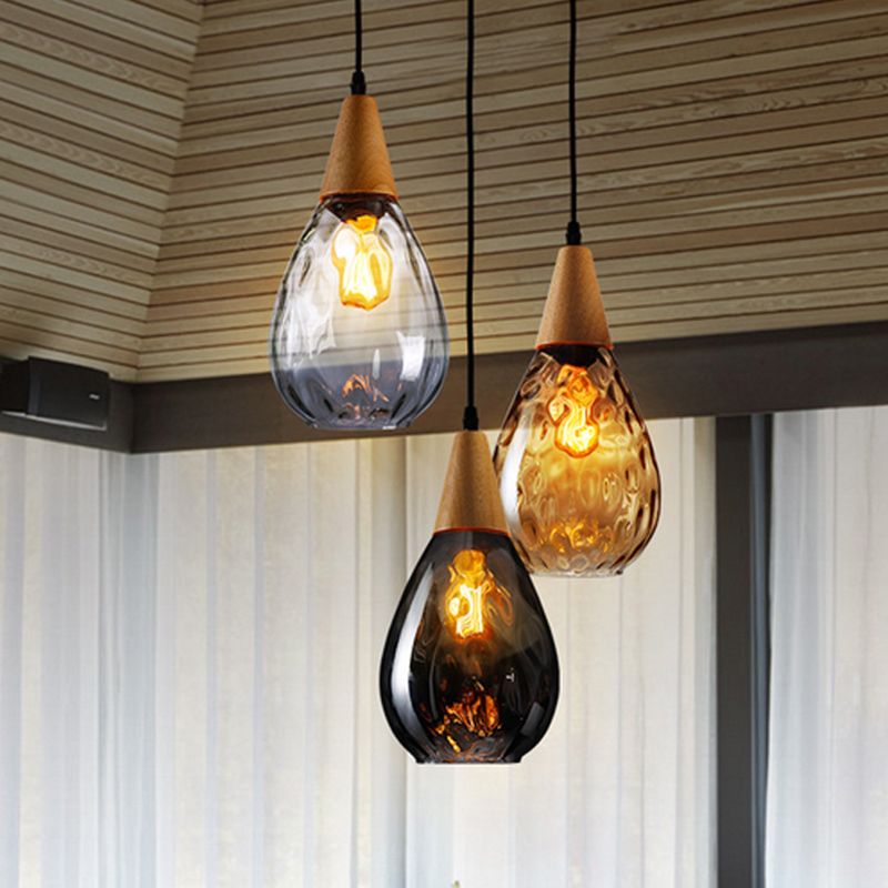 Elio Vintage Teardrop Hanglamp, Bar/Kitcheneiland, Glas/Hout